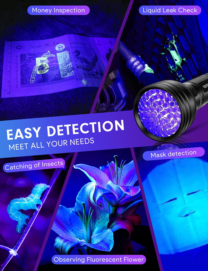 YOUTHINK Black Light, 51 LED UV Flashlights for Home &Hotel Inspection, Portable Black Light for Pet Urine Detection,Dry Stains,Bed Bug, Matching with Pet Odor Eliminator 15 x 3.5 x 5.5 cm - PawsPlanet Australia