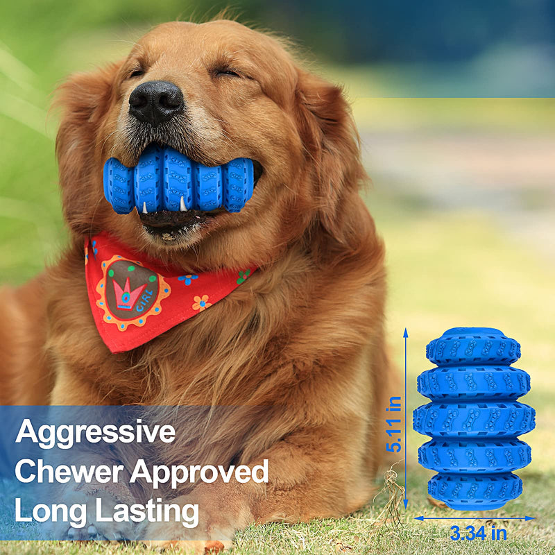 Durable Dog Chew Tires, Dog Chew Toys for Aggressive Chewers Large Breed, Nearly Indestructible Tough Dog Toys Treat Dispenser with Natural Rubber for Large and Medium Dog Teeth Cleaning Blue - PawsPlanet Australia