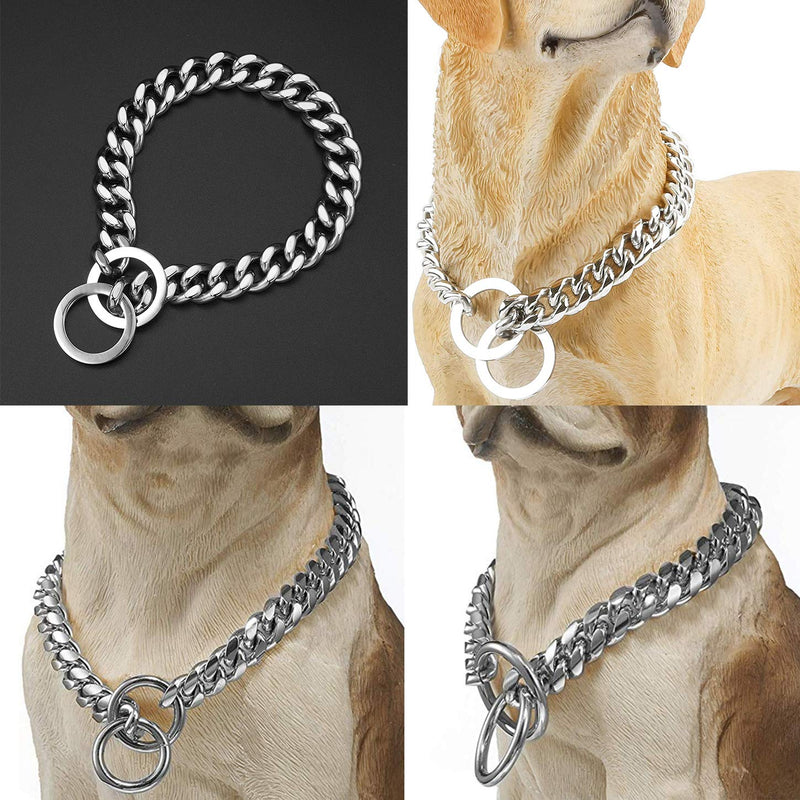 HXNINE Pet Dog Cuban Chain Neck Link Stainless Steel Collar Necklace Choker for Bulldog Rottweiler Silver Dog Necklace 19mm Width, 18 inch Length 18" (Dog Neck Fits 14"-16") - PawsPlanet Australia