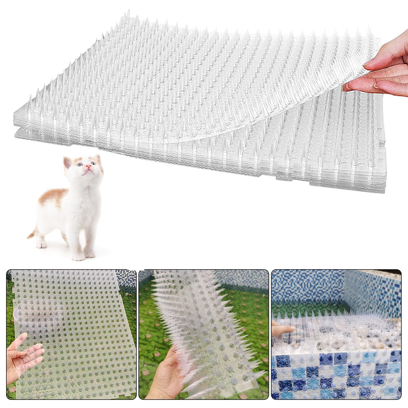 Cat repellent mat for outdoor use, 8 pieces repellent against cats, reusable deterrent mats for cats and dogs, 34 x 42 cm deterrent training for indoor and outdoor use, spike mat devices, white - PawsPlanet Australia