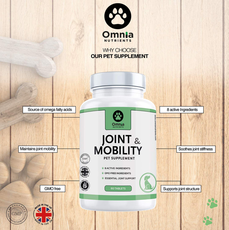 Omnia NUTRIENTS Dog Joint Care Supplements, Glucosamine for Dogs, Natural Chondroitin & Green Lipped Mussel, Joint aid for Dogs, 8 Active Ingredients, 60 Dog Supplements Tablet - PawsPlanet Australia