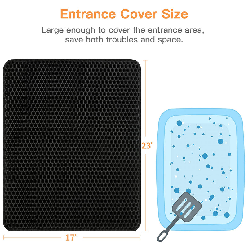 Conlun Cat Litter Mat Litter Box Mat Cat Litter Trapping Mat, Kitty Litter Mat With Honeycomb Double Layer Design, Urine and Water Proof Material, Scatter Control, Less Waste,Easy to Clean,Washable 23" X 17" Black - PawsPlanet Australia