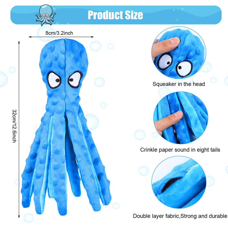 3 Pieces Dog Squeaky Octopus Toys No Stuffing Plush Toy with Sounding Crinkle Paper and Squeaker Inside Pet Puppy Dog Chew Toys for Interactive Training Games Playing (Blue, Orange, Purple, 12.6 Inch) - PawsPlanet Australia