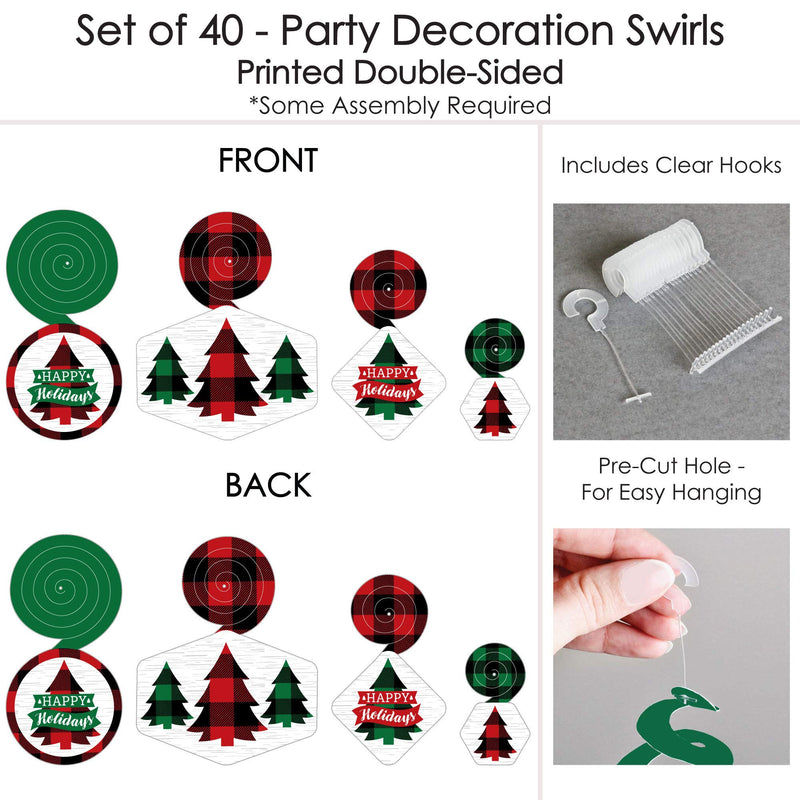 Big Dot of Happiness Holiday Plaid Trees - Buffalo Plaid Christmas Party Hanging Decor - Party Decoration Swirls - Set of 40 - PawsPlanet Australia