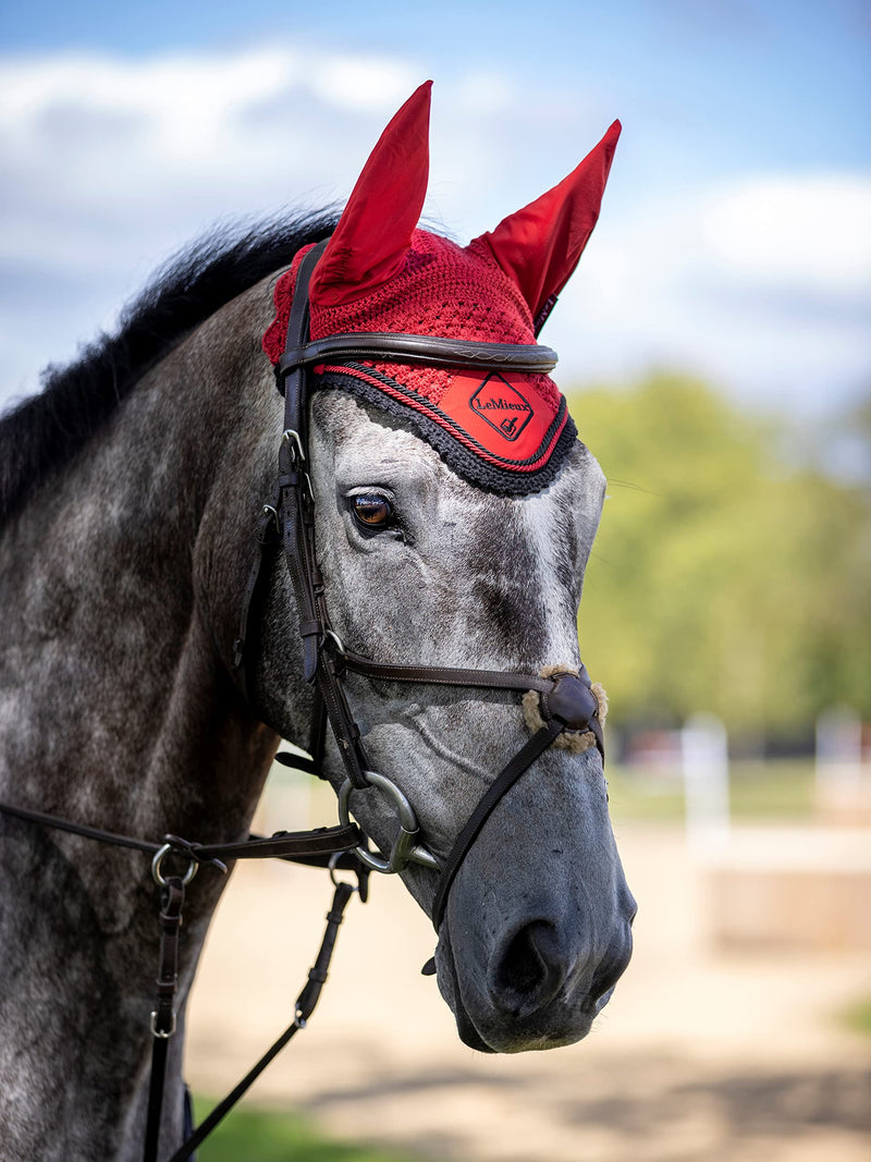 LeMieux Classic Crochet Fly Hood with Comfortable Lycra Ears - Sport Horse Wear for Competitive Rider M Chilli - PawsPlanet Australia