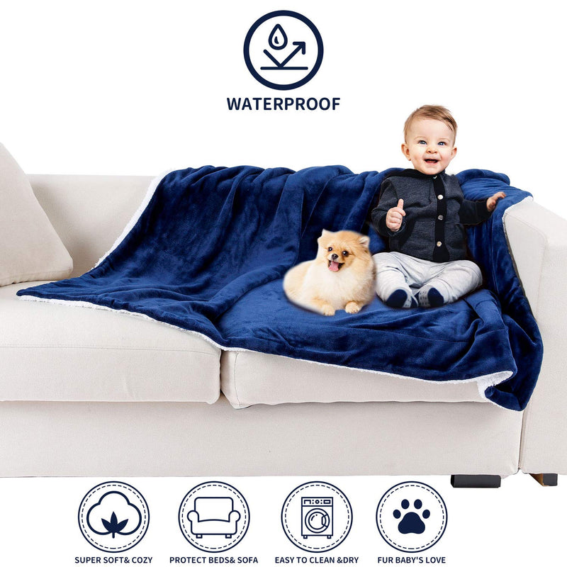 Waterproof Pet Blanket for Dogs Cats - Soft Plush Pet Throw Protects Couch, Chair, Bed from Spills Stain or Pet Fur, Machine Washable, 100 x 75 cm (40 x 30 in) M: 100 x 75 cm Blue - PawsPlanet Australia