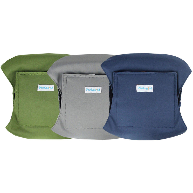 [Australia] - Paw Legend Washable Dog Belly Wrap Diapers for Male Dog (3 Pack) Medium Army, Grey, Navy 