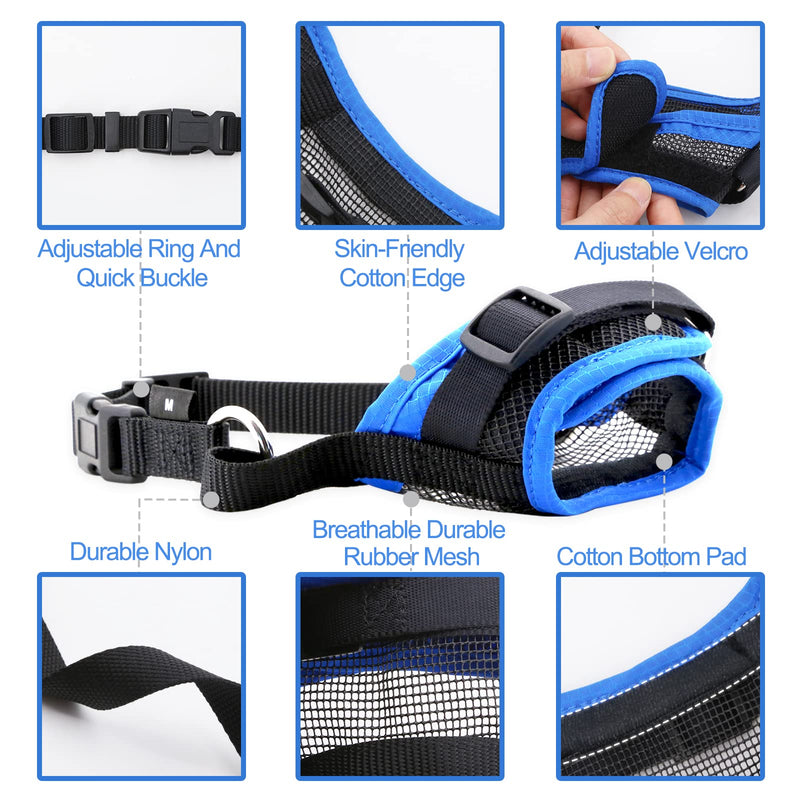 Dog Muzzle, Soft Dog Muzzle for Large Medium Small Sized Dog, Breathable Mesh Large Dog Muzzle for Biting Barking and Chewing, No Bark Muzzle for Small Medium Large Dogs Outside Walking Grooming Blue S（Snout C：8"-9.5"） - PawsPlanet Australia