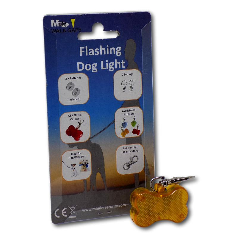 Minder Walk-Safe Dog Walking Flashing Reflective Collar Lead Safety Light Charm (Bone - Orange, With Spare Batteries) Bone - Orange - PawsPlanet Australia