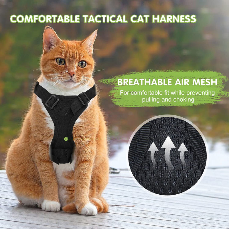 Tactical Cat Harness for Walking, Adjustable Escape Proof Pet Vest for Large Cat,Small Dog,Easy Control Breathable Cat Vest with Handle L Black - PawsPlanet Australia