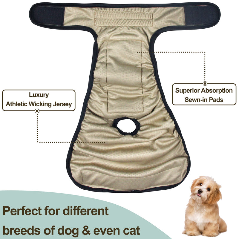 Grecle Washable Female Dog Diapers - Premium Reusable Diapers for Doggie in Heat - Highly Absorbent Dog Diapers Female for Pet Incontinence with Adjustable Snaps Small（New Born-11.5“Waist） Black - PawsPlanet Australia