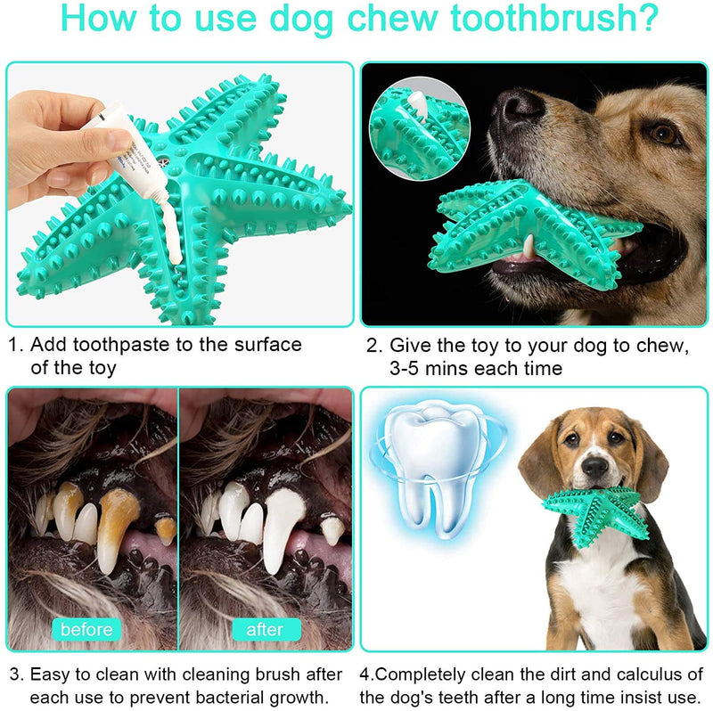 Pet Teething Squeaky Toy Dog Toothbrush Starfish Shaped, Indestructible Starfish Sound Dog Chew Toy for Small to Medium Dogs, Large Dogs, Puppies, Dental Cleaning Toy green - PawsPlanet Australia