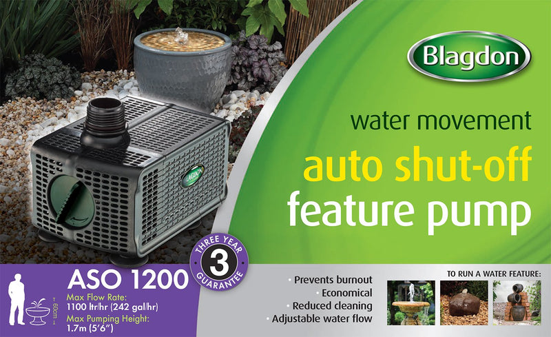 Blagdon 1200 Auto Shut Off Feature Pump to Run a Water Feature, Pumps Up to 1200 Litres/hour, Maximum Pumping Height 1.7 m ASO 1200 - PawsPlanet Australia