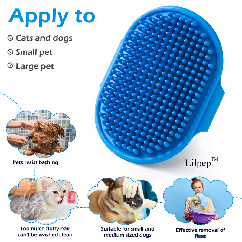 Dog Grooming Brush, Lilpep Pet Shampoo Bath Brush Soothing Massage Rubber Comb with Adjustable Ring Handle for Long Short Haired Dogs and Cats (Blue) blue - PawsPlanet Australia