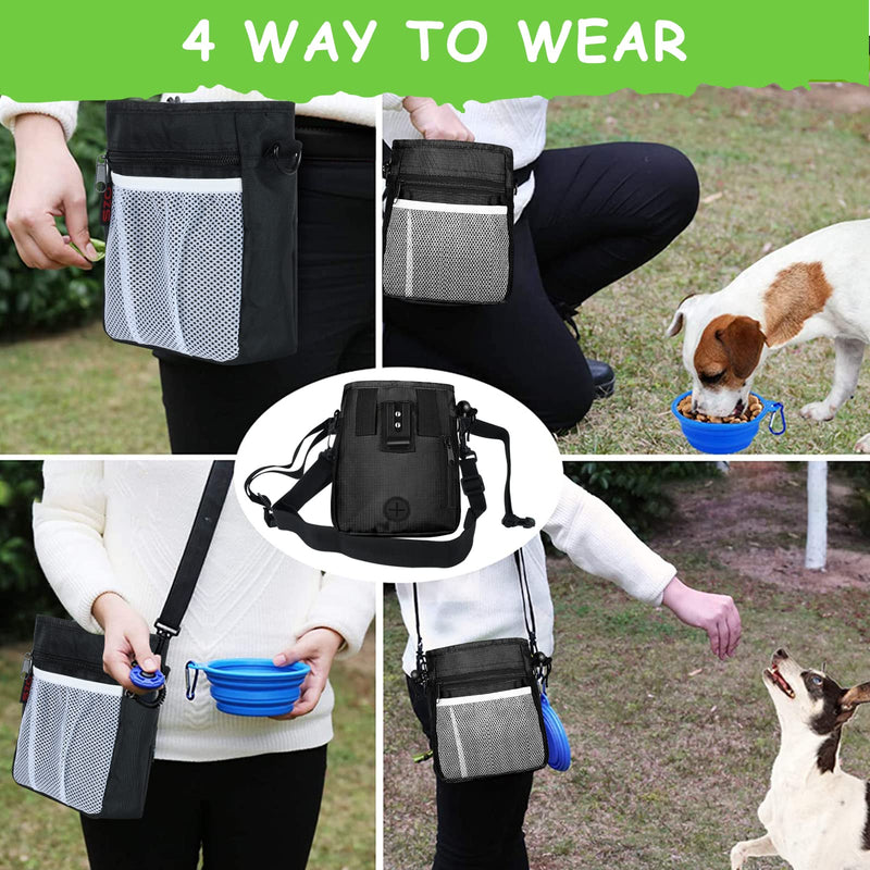 Dog Treat Pouch - 3 Ways to Wear Treat Pouches for Pet Training and 2 Pieces Clicker Taining for Dogs, Dog Training Treat Pouch Bag with Waist Belt Shoulder Strap - Black - PawsPlanet Australia