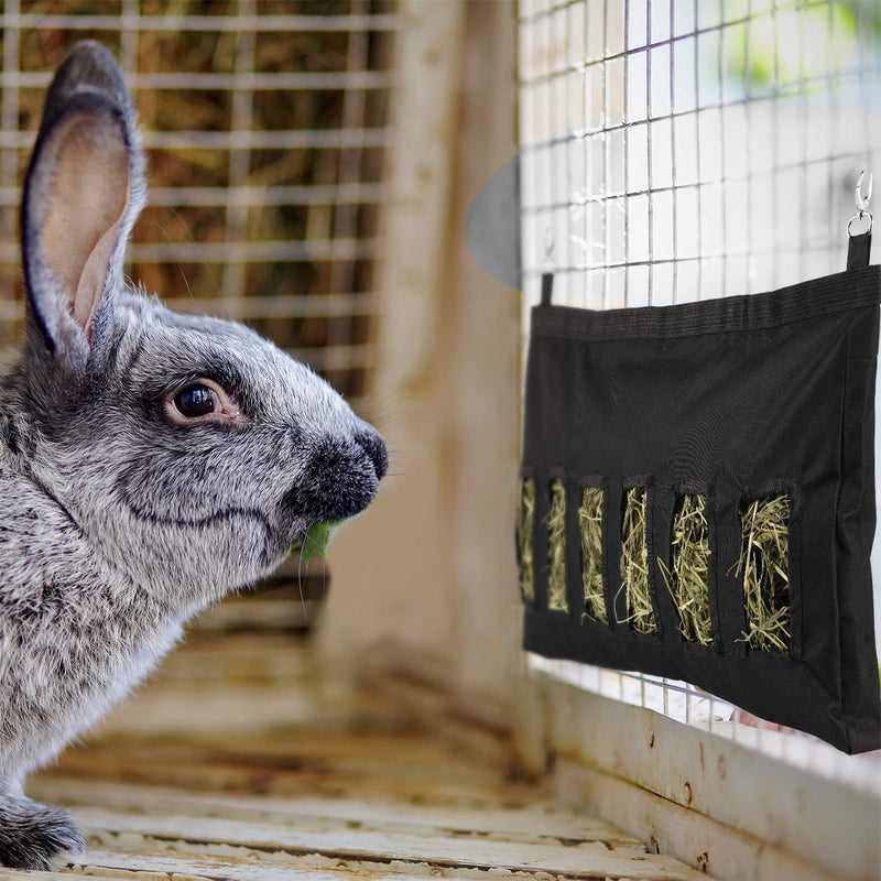 Guinea Pig Rabbit Hay Bag with 6 Holes Small Animal Hay Feeder Bag Rabbit Feeder Storage Bag Large Size Hanging Feeder Nylon Sack for Guinea Pig Rabbit Chinchilla Hamsters Small Animals (Black) - PawsPlanet Australia