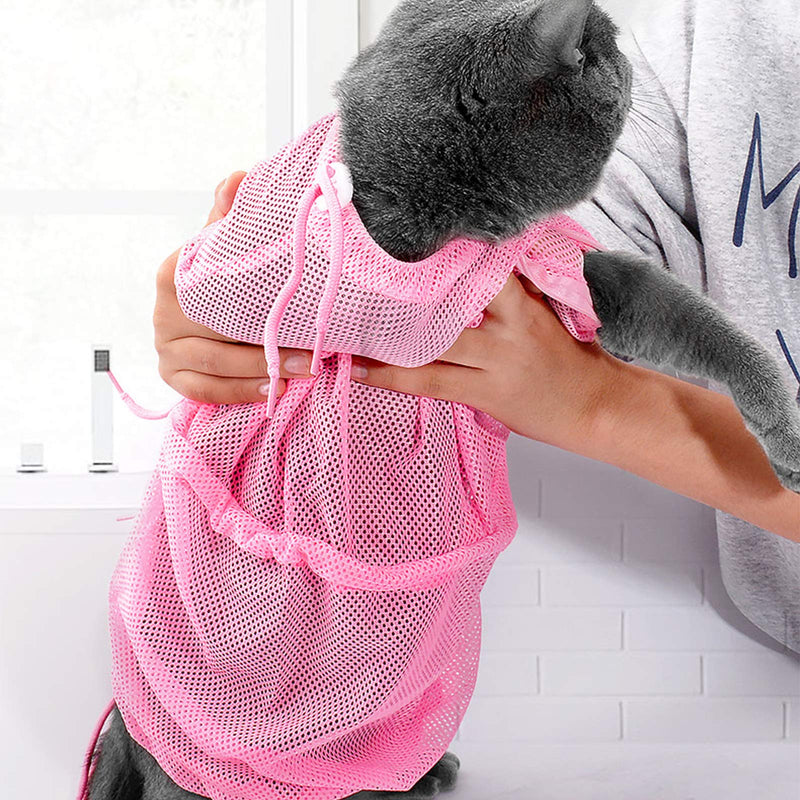 Macepason 2 Pieces Cat Bathing Bag Adjustable Mesh Cat Carrier Bag Anti-Bite Anti-Scratch Restraint Bag Cat Grooming Shower Bag for Bathing, Nail Trimming, Pet Examination, Ears Clean, Keep Pet Calm - PawsPlanet Australia