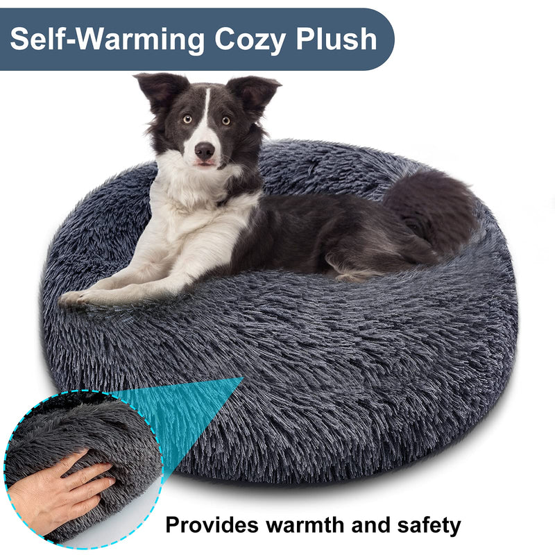 BITIANTEAM Calming Dog Bed Comfortable Cat Bed Donut Cuddler Round Dog Pillow Bed Nest Anti-Slip Faux Fur Ultra Soft Washable for Dog Cat Joint-Relief Improved Sleep Dark Gray (20'' x 20'') 20'' x 20'' - PawsPlanet Australia