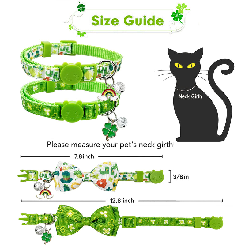 Pohshido 2 Pack St. Patrick Day Cat Collar with Bow Tie,Holiday Kitty Kitten Collar with Bell for Male Female Boys and Girls Luckyclover - PawsPlanet Australia