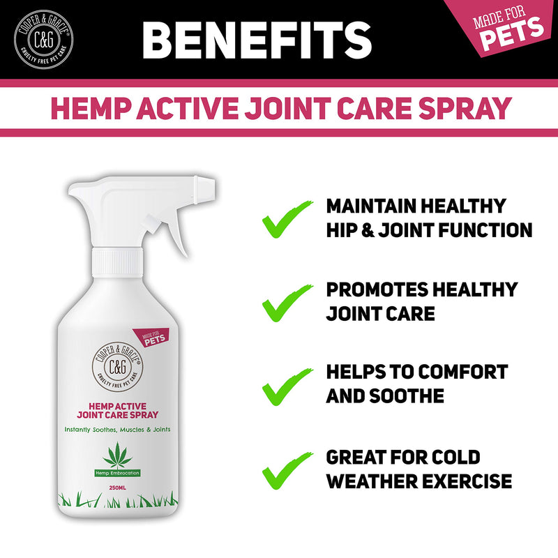 C&G Pets | HEMP ACTIVE JOINT CARE SPRAY 250ML | INSTANT SOOTHES MUSCLE & JOINT | QUICK ABSORB | 100% CRUELTY FREE VET RECOMMENDED | BEST FOR DOGS AND HORSES | AMAZING ESSENTIAL OIL EMBROCATION - PawsPlanet Australia