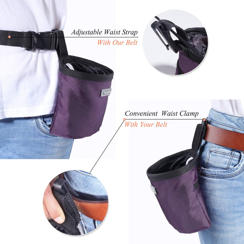 VIVAGLORY Dog Treat Bag, Hands-Free Puppy Training Pouch with Adjustable Waistband and Built-in dog waste bag dispenser, 2 Ways to Wear, Purple Basic - PawsPlanet Australia