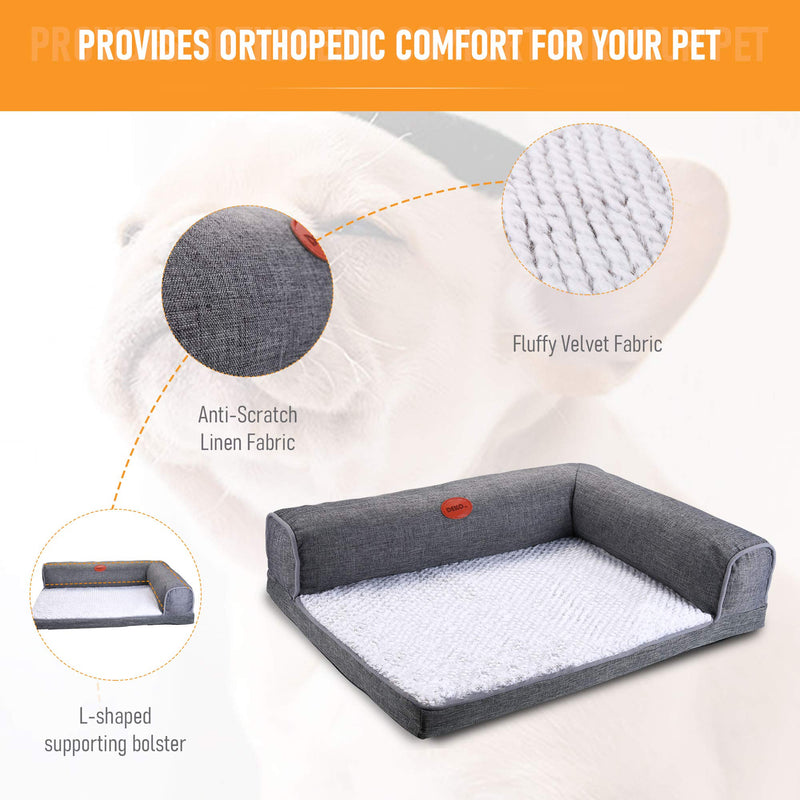 DEKOHM Orthopedic Dog Bed, L-Shaped Chaise Lounge, Fluffy Plush Mattress for Joint Relief, Pet Sofa Couch for Cats and Dogs with Removable & Washable Cover, Medium Size 26" x 20" x 7", Grey Medium( 26 x 20") - PawsPlanet Australia