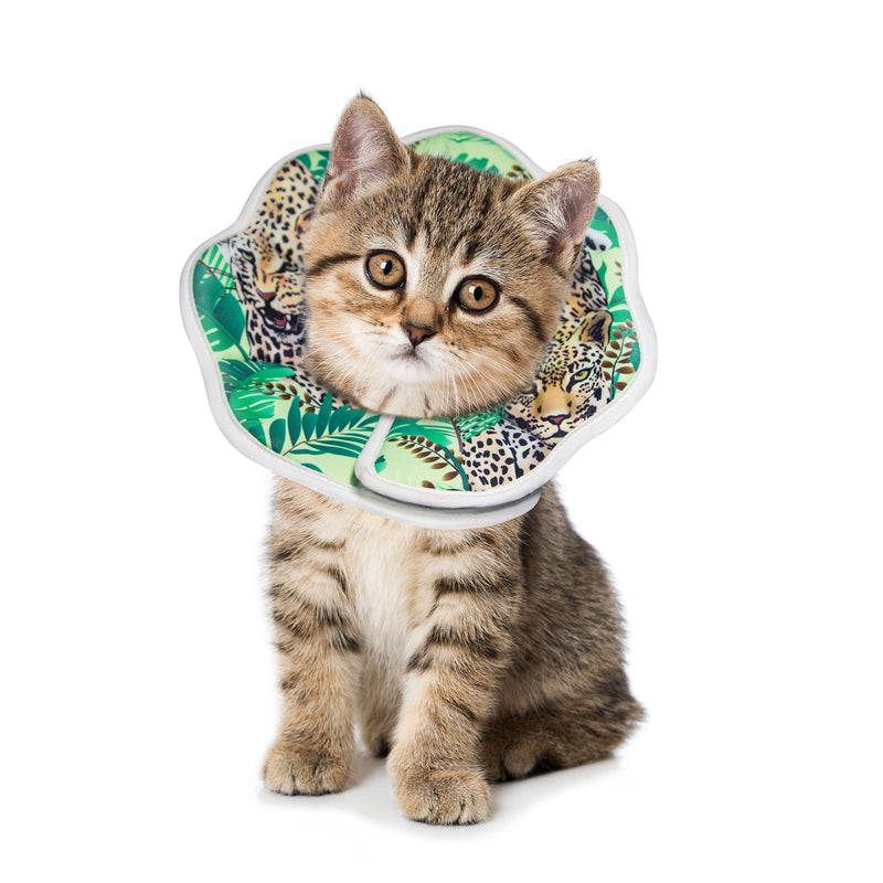 COMSUN Soft Cat Cone Collar Adjustable Pet Recovery Collar for Cat After Surgery Lightweight Cat Cones with Leopard Pattern for Pets Cats Kittens and Puppy to Prevent Licking (Small) Small - PawsPlanet Australia