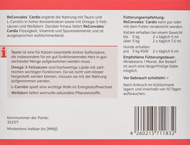 alfavet ReConvales Cardio to support the heart function of cats and dogs, supplementary food with carnitine, 3 x 90ml bottles - PawsPlanet Australia