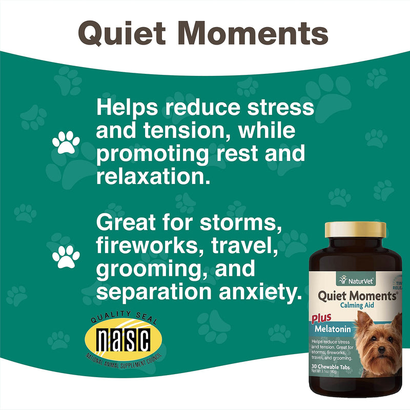 NaturVet Quiet Moments Calming Aid Dog Supplement, Helps Promote Relaxation, Reduce Stress, Storm Anxiety, Motion Sickness for Dogs Flavorless 30 Count - PawsPlanet Australia