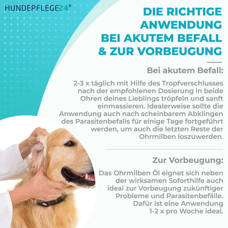 Hundepflege24 ear mite oil for dogs, cats & pets - 100% natural & vegan ear care against itching, fungus & mite infestation - highly effective natural product against mites 2x 50ml - PawsPlanet Australia