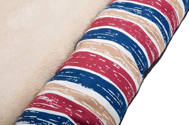 [Australia] - Merax Pet Bolster Bed Crystal Velvet Dog Cat Bed Red Stripes 