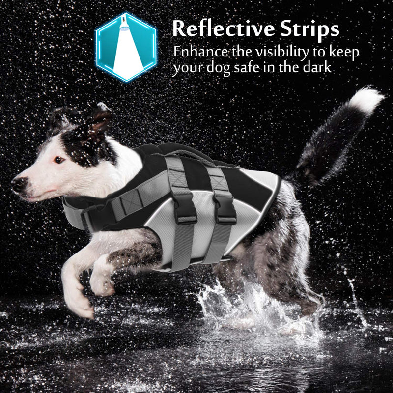 SUNFURA Pet Life Jackets, Summer Dog Float Coat with Reflective Strips and Rescue Handle, Adjustable Ripstop Pet Life Vest for Small, Medium, Large Dogs(Black,S) Black - PawsPlanet Australia