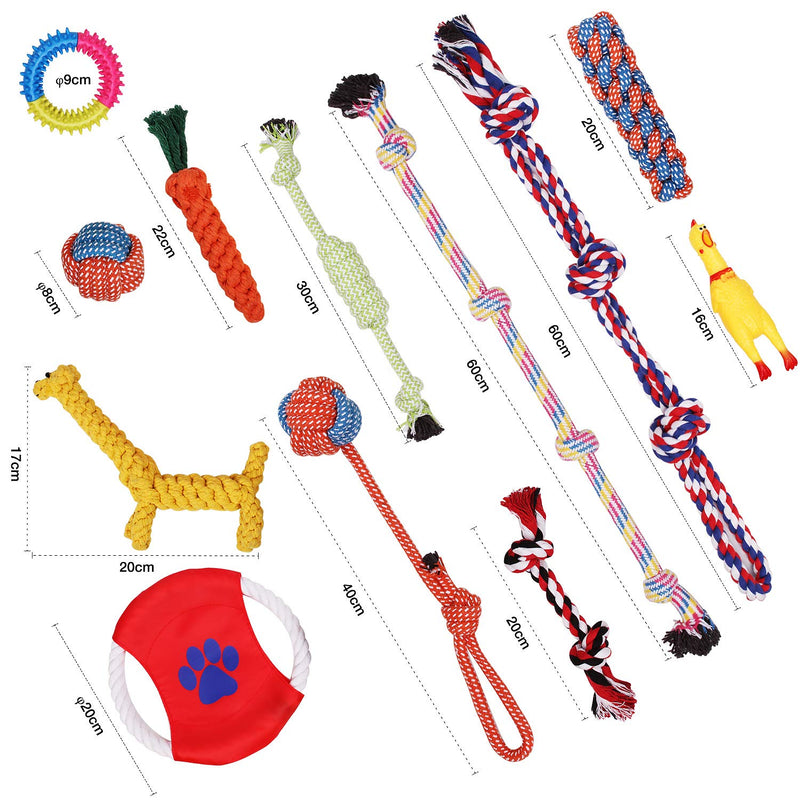 VIEWLON Dog Rope Toys, Dog Toy Set, Puppy Chew Toys, Rope Ball, Cotton Knot, Interactive Toy, Beneficial to Dog's Mental Health, Dental Health, Teeth Cleaning, for Small/Medium/Large Dogs (12 Pcs) - PawsPlanet Australia