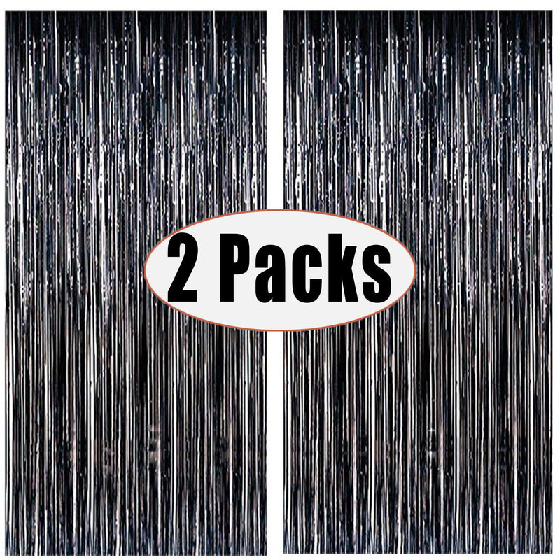Fecedy 2pcs 3ft x 8.3ft Black Metallic Tinsel Foil Fringe Curtains Photo Booth Props for Birthday Wedding Engagement Bridal Shower Baby Shower Bachelorette Holiday Celebration Party Decorations - PawsPlanet Australia