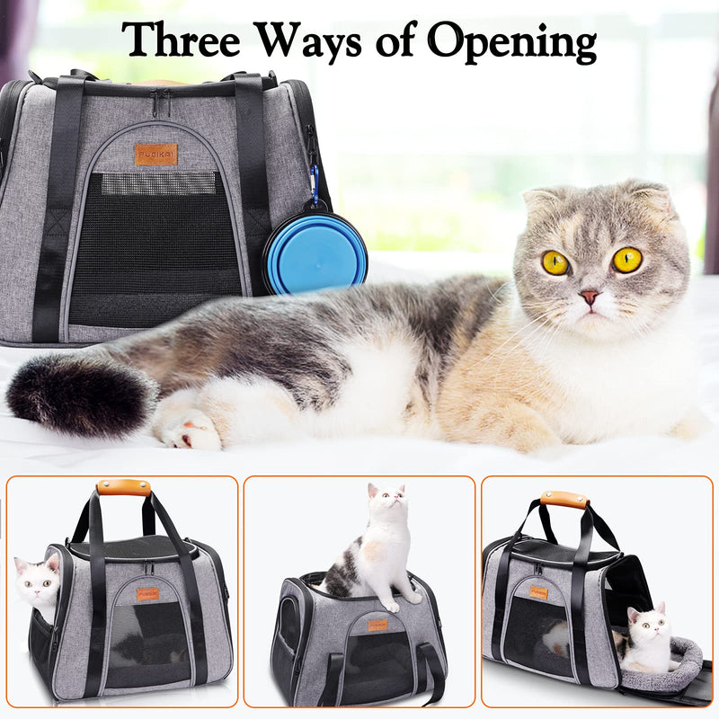 PUEIKAI Pet Carrier Bag, Portable Cat Carrier Bag with Two Windows, Detachable Cushion and Breathable Mesh, Airline-Approved Foldable Dog Carrier Bag, with Shoulder Strap and Pet Bowl - PawsPlanet Australia