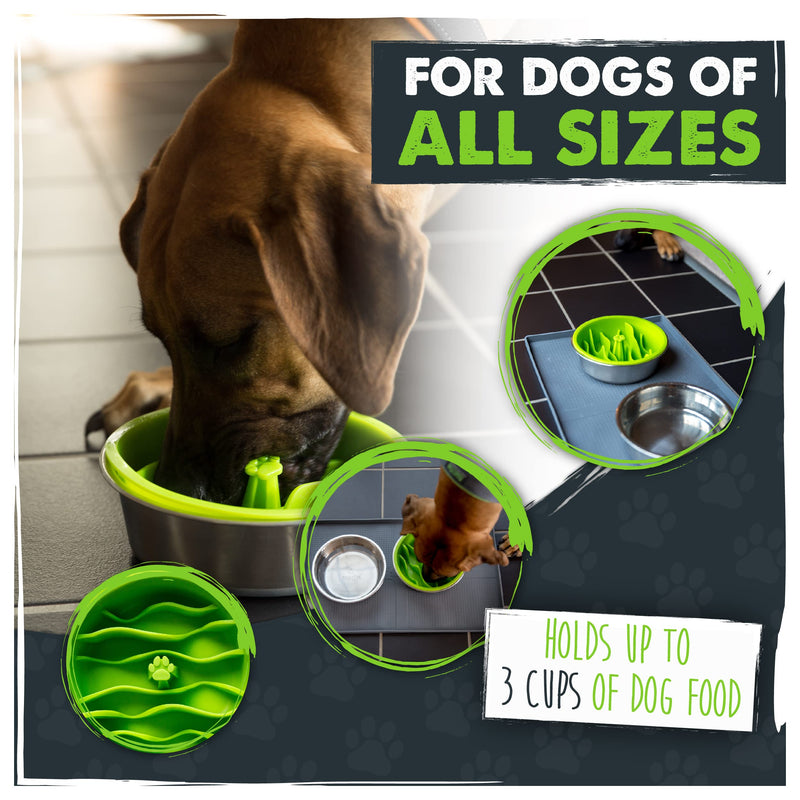 Mighty Paw Slow Feed Dog Bowl Insert | Interactive Puzzle Maze Feeder for Fast Eaters. Prevents Gulping and Vomiting. Holds 3 Cups of Food Pets. Dishwasher-Safe BPA-Free Silicone Medium Green - PawsPlanet Australia