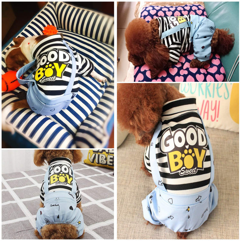 Brocarp Dog Jumpsuit, Striped Puppy Pajamas, Cute Doggie Kitten Onesies Pjs Jumpers, Soft Cotton Shirt, 4 Legs Apparel Pet Clothes Outfits for Small Medium Large Dogs Cats Kitty Boy Girl (Blue, XS) Blue X-Small - PawsPlanet Australia