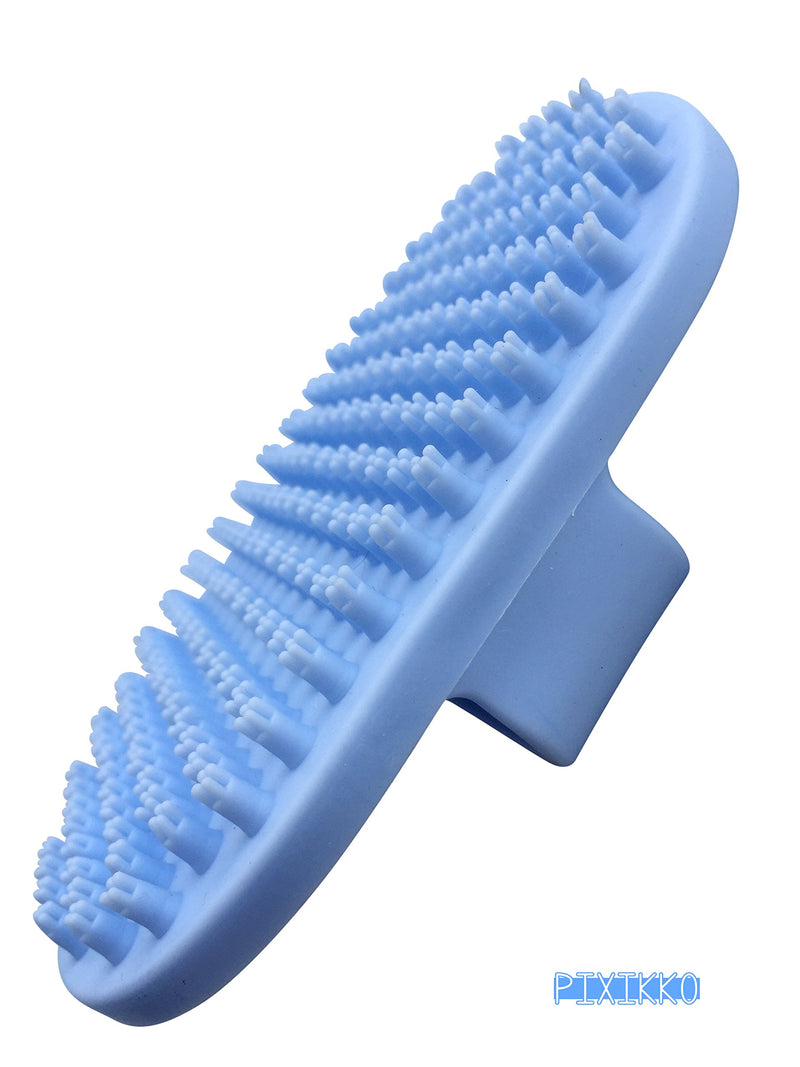 [Australia] - Pixikko Pet Curry Shampoo Brush/Comb for Bathing - Massaging - Deshedding - on Wet or Dry Hair 1-PC Blue 