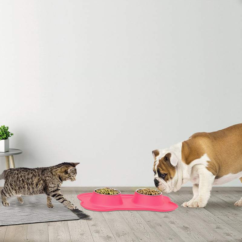 [Australia] - PETMAKER Stainless Steel Pet Bowls Set for Dogs and Cats Pink 24 oz 