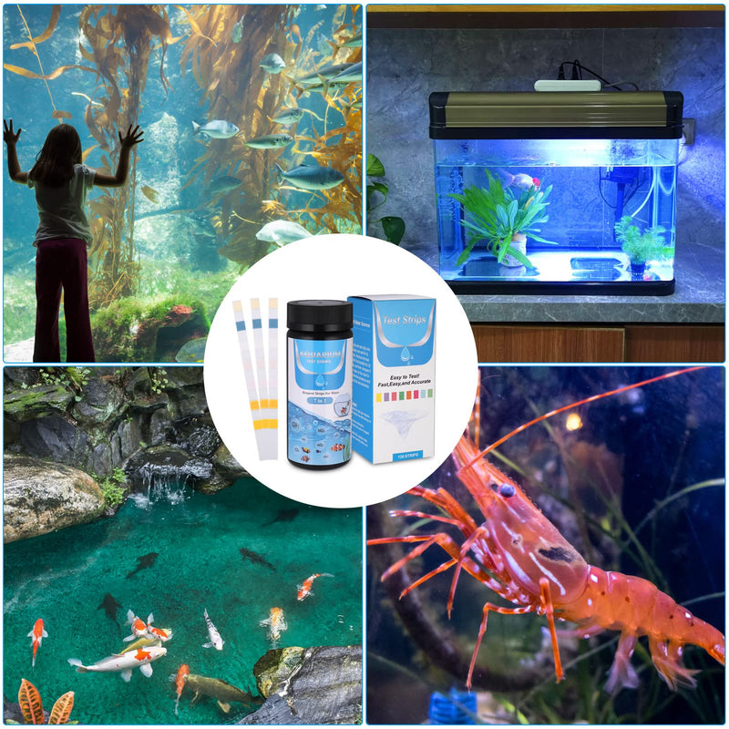 150 Pcs Aquarium Test Strips, 7-in-1 Fish Tank Test Kit for Free Chlorine, Ammonia Nitrogen, Nitrate, Nitrite,Carboonate Root, pH Testing, Professional Water Test Strips for Aquarium Pond Freshwater - PawsPlanet Australia
