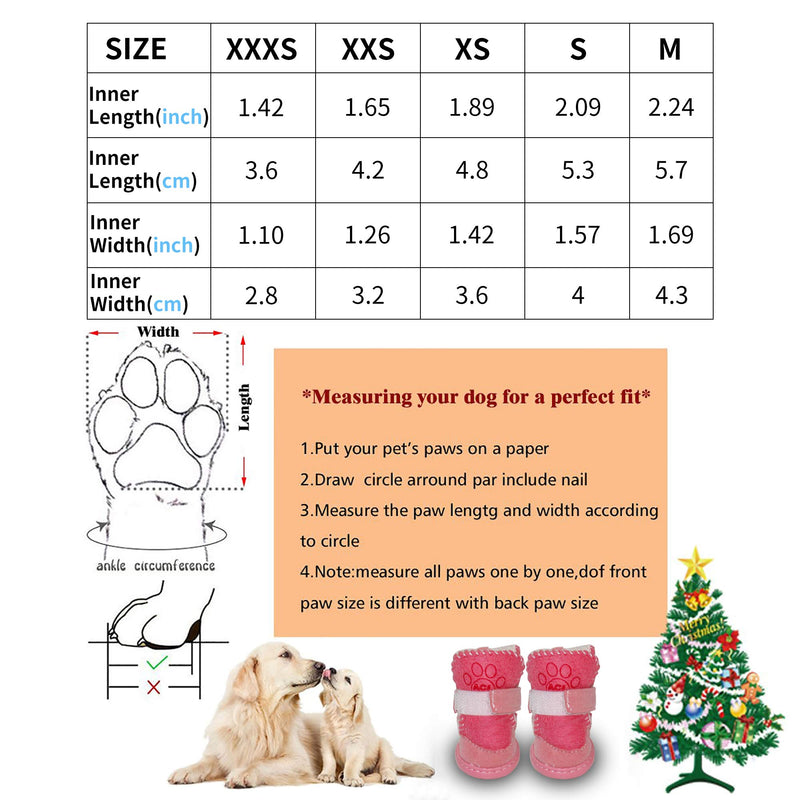 [Australia] - URBEST 4Pcs Detachable Closure Puppy Dog Shoes, 2019 New Booties Boots for Small and Medium Dogs, Warm Snow Boots S Pink 