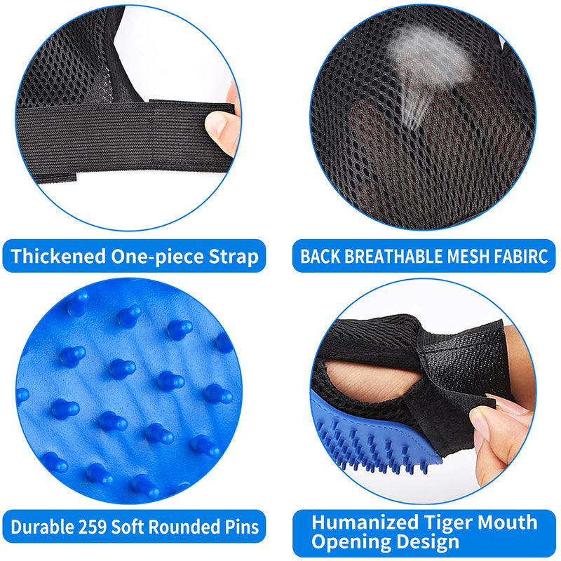USION Pet Dog Cat Grooming Glove 2 Pack,[Upgraded 259 Pins] Pet Hair Remover Mitt Massage Deshedding Glove Brush with Longer Tips for Long Short Fur Dogs Cats Rabbits Horses and More(LEFT & RIGHT) 1 Pair Blue-259 Pins - PawsPlanet Australia