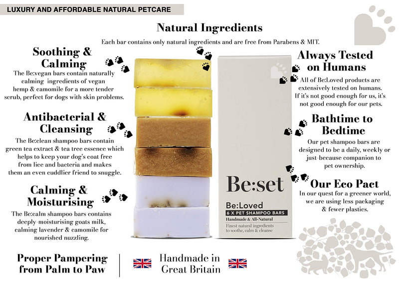 Be:set Pet Grooming Shampoo Bar Set, Handmade from the Finest Natural Ingredients, 6 x 55g bars - PawsPlanet Australia