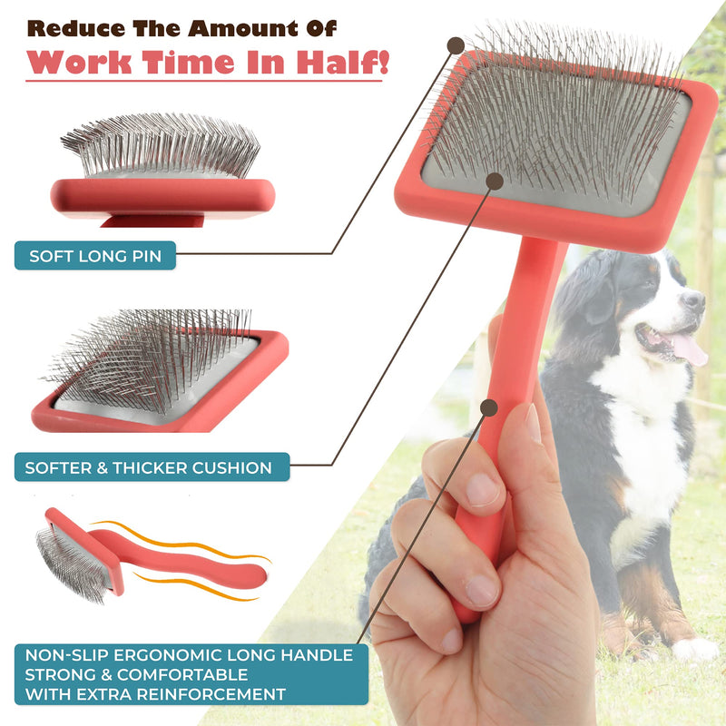 Pet Slicker Brush With Soft Massage Grooming Stainless Steel Pins - Slide This Universal Miracle Coat Slicker Brush for Dematting, Shedding Fur, and Undercoat - Professional Tool - Long Slicker Brush - Flying Pawfect - PawsPlanet Australia