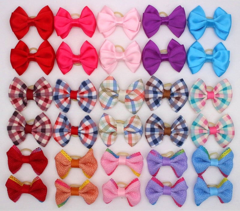 HOLLIHI 30pcs /15 Pairs Adorable Grosgrain Ribbon Pet Dog Hair Bows with Rubber Bands - Puppy Topknot Cat Kitty Doggy Grooming Hair Accessories Bow knots Headdress Flowers Set for Groomer - PawsPlanet Australia