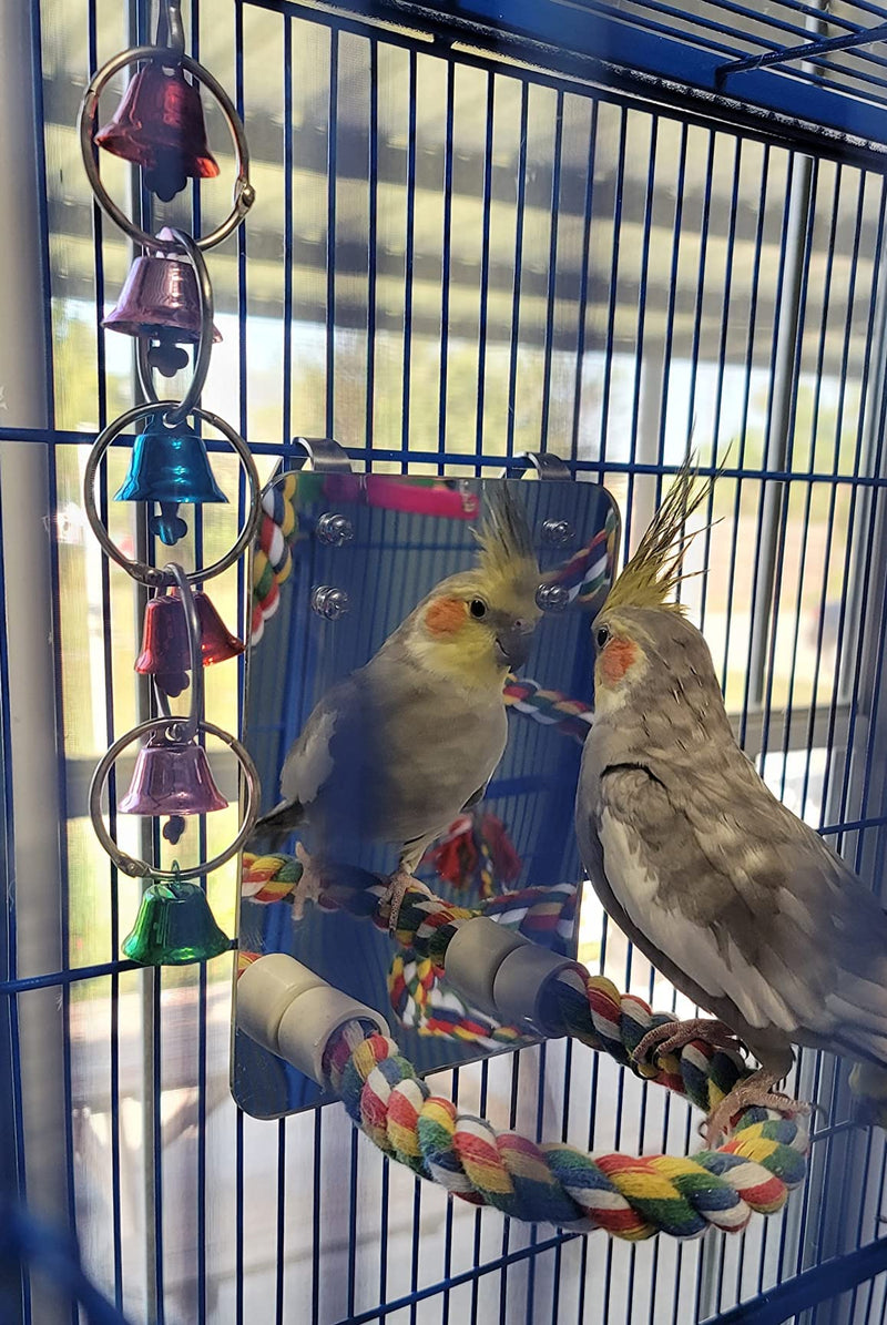LOPERDEVE Bird Mirror with Rope Perch Bird Toys Swing Comfy Perch for Greys Amazons Parakeet Cockatiel Conure Lovebirds Finch Canaries 7 inch - PawsPlanet Australia