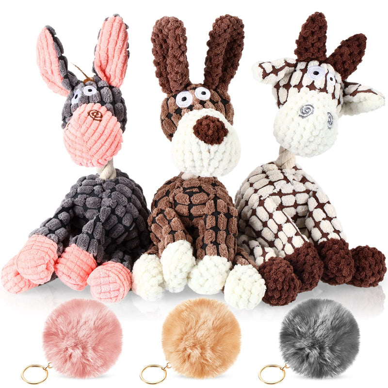 3 Pcs Durable Stuffed Animal Plush Chew Toys Squeaky Plush Dog Toys Pack for Puppy with Squeakers, with 3 Keychains, Cute Soft Dog Toys for Teeth Cleaning for Small Medium Dogs - PawsPlanet Australia