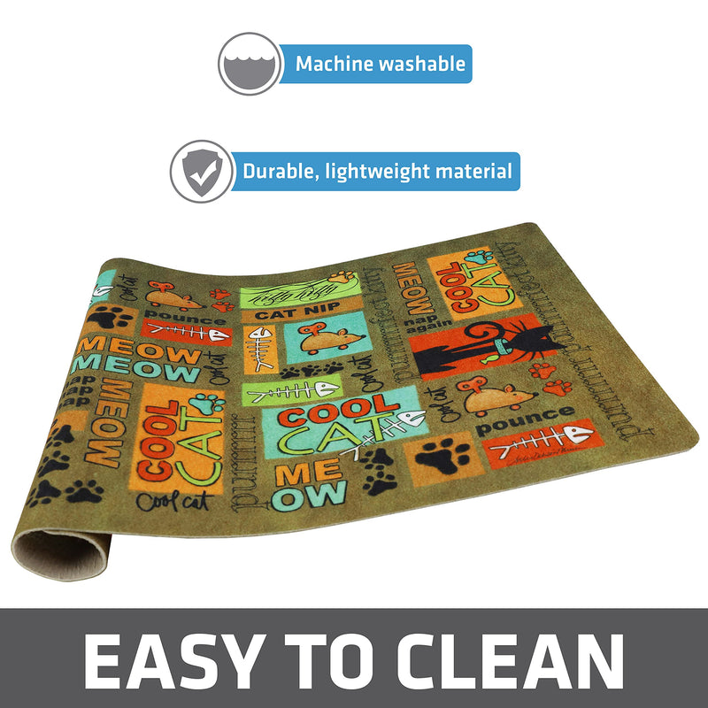 Drymate Cat Bowl Placemat, Pet Food Feeding Mat - Absorbent Fabric, Waterproof Backing, Slip-Resistant - Machine Washable/Durable (USA Made) Small (12" x 20") Cool Cat Brown - PawsPlanet Australia