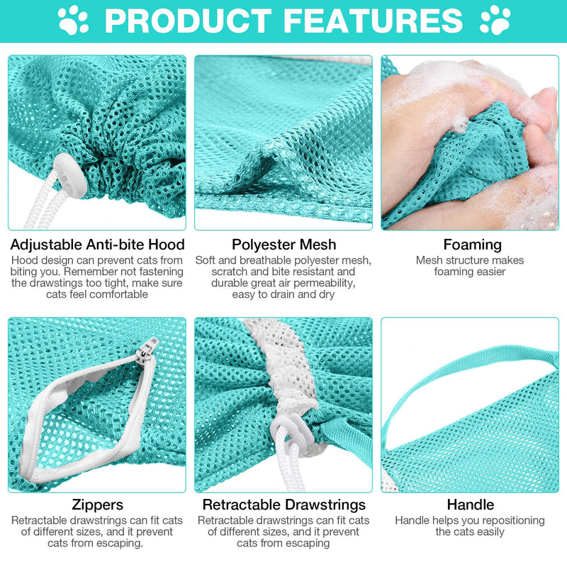 Cat Shower Net Bag Cat Grooming Bathing Bag Adjustable Cat Washing Bag Multifunctional Cat Restraint Bag Prevent Biting Scratching for Bathing, Nail Trimming, Ears Clean, Keeping Calm Green - PawsPlanet Australia