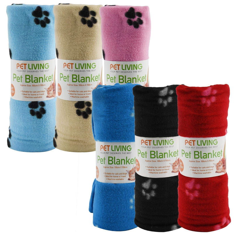 New Pet Touch Soft Fleece Pet Blanket Dogs Puppy Cat Kittens Blankets Paws & Bones Print ((100 X 150) cm, Blue (White Paws)) - PawsPlanet Australia
